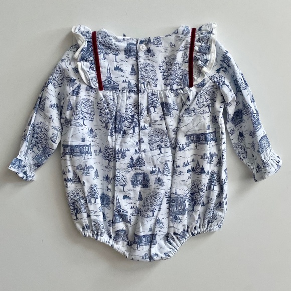 Edgehill Collection x Darby Fallon Clark Ansley Blue Toile Romper Set Baby Girls - Picture 4 of 4
